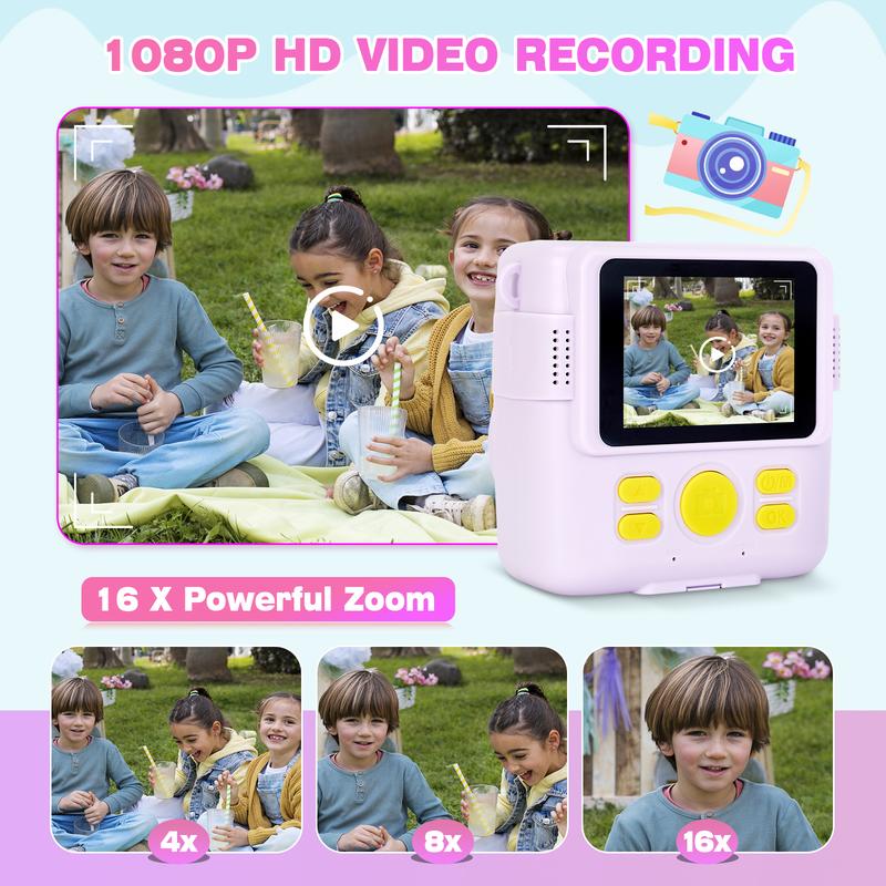 Instant Print Camera for Kids - 2.4 Inch Kids Camera Instant Print with Print Paper & 32G Card- Kids Toys HD Digital Camera as Christams Birthday Gifts for Girls Boys Age 3-12 Mini Instant