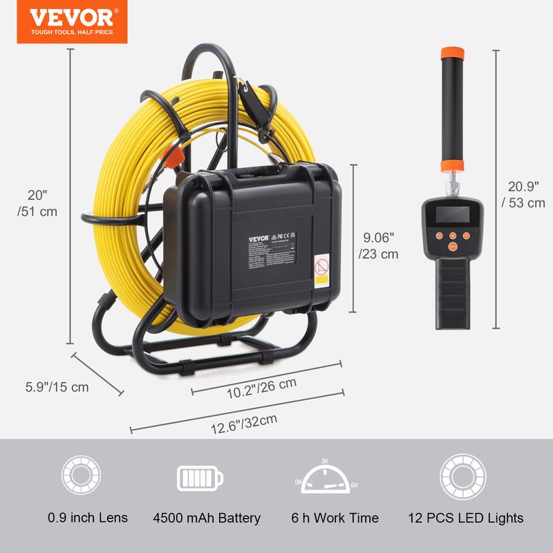 VEVOR Sewer Camera with 512Hz Locator, 165 ft 50 m, 9