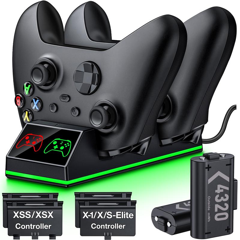 Controller Charge Station with 2x4320 mWh Rechargeable Battery Pack for Xbox Series X S Controller, RGB Charging Dock for Xbox Controller Battery Pack with 4 Batteries Cover for Xbox One X S Elite