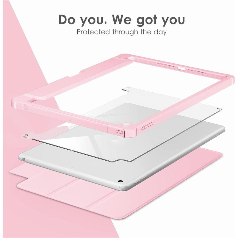 Case for iPad 9th   8th   7th Generation 10.2 inch (2021 2020 2019 Released), Clear Back, Shockproof Frame Cover[Built-in Pencil Holder,Support Auto Sleep Wake] for ipad 10.2 - Pink