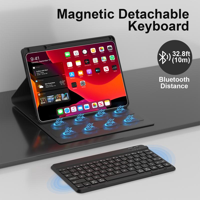 Keyboard Case for iPad 9th 8th 7th Gen 10.2 inch, iPad Air 3rd, Pro 10.5 - No Backlite Keyboard, Detachable Magnetic Protective Cover, Pencil Holder, Auto Sleep Wake