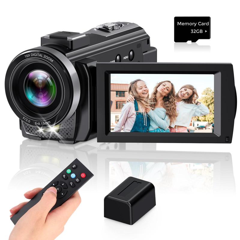 1080P Digital Video Camera, 24MP Pixel 270 Degree Rotatable Camera for Vlogging, 16X Digital Zoom Video Camcorders with 32G Memory Card, Vlogging Camera, Portable Recording Digital Camera, Retro Camera for Recording Life, Boyfriend Gift