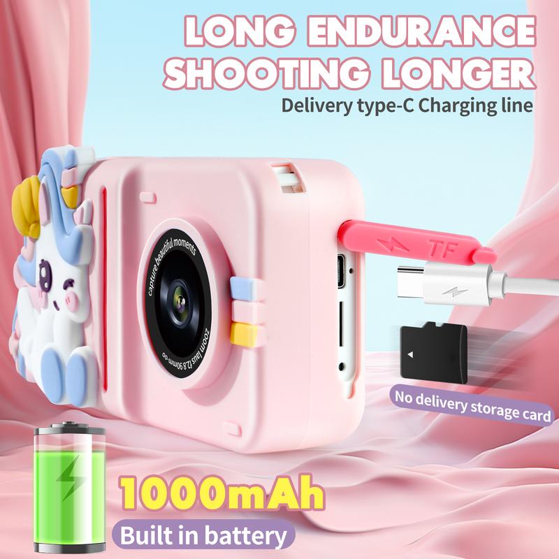 Kids Instant Print Camera, Portable Toy with 1080p HD Digital Video Camera, Records Videos, Supports Black and White Photos