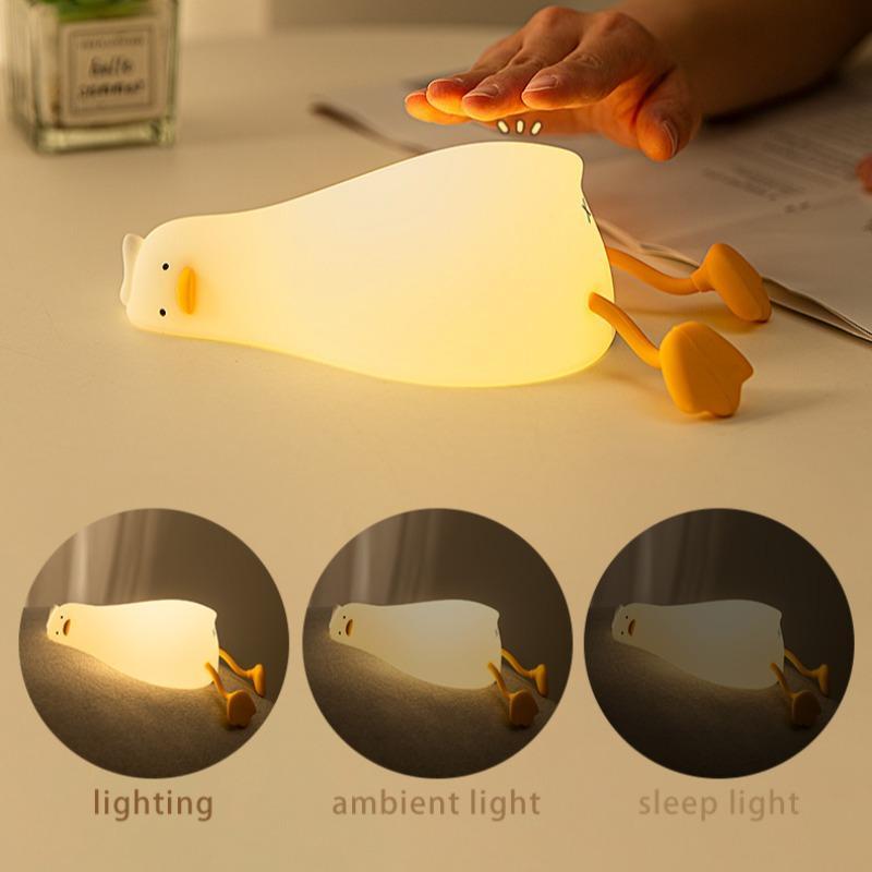 Summer Cartoon Duck Design Night Light, USB Rechargeable Silicone Night Light, Bedside Ambient Night Light, Bedroom Accessories Lights