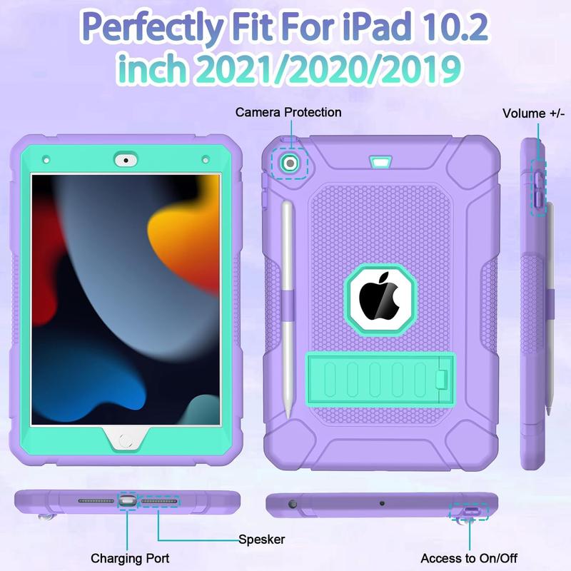 Case for iPad 9th 8th 7th Generation (10.2 inch, 2021 2020 2019), Shockproof Protective iPad 10.2 Case with Built-in Stand Pencil Holder, Purple