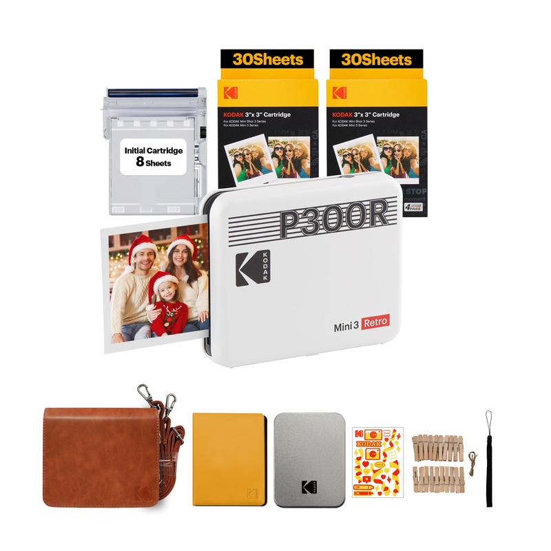 KODAK Mini 3 Retro 4PASS Portable Photo Printer (3x3 inches) + 68 Sheets Gift Bundle