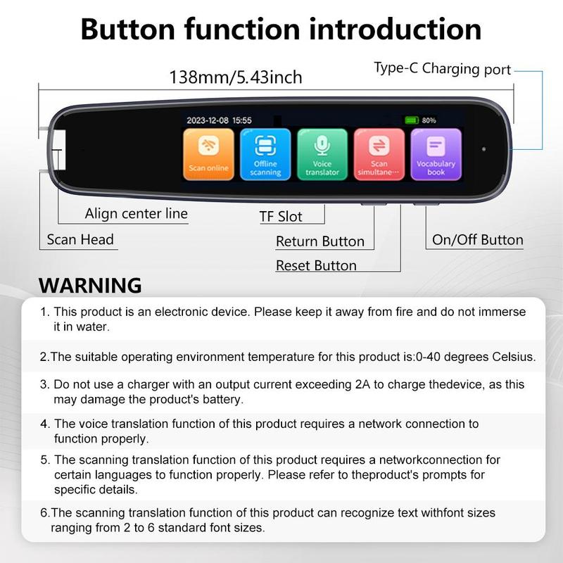 2.99 Inch HD Display Translation Pen for Fall, Multi-purpose One-key Translation Pen, Digital Pen, Multifunctional Translation Pen for Learning, Office, Travel, Stocking Fillers Gift