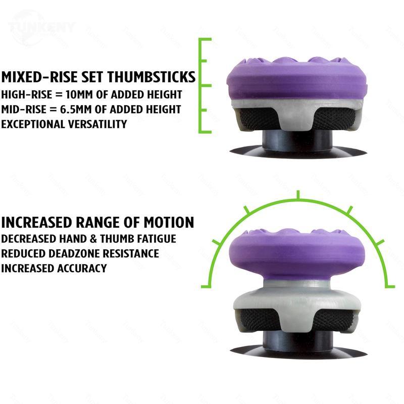 Professional Thumbsticks for PS4 PS5 Xbox,Controller Thumb Grips,Ergonomic Protective Thumb Grips with 1 High-Rise Convex,1 Mid-Rise Concave,Gamepad Accessories,Improve Game Accuracy,Increase Height, Prevent Damage and Slip,Black Purple White