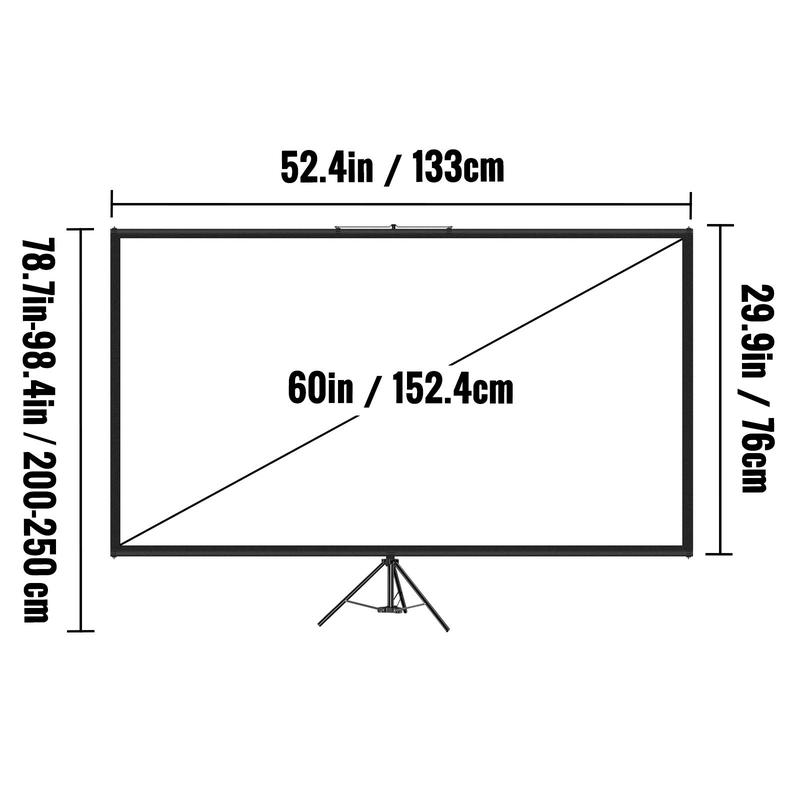 VEVOR Tripod Projector Screen with Stand 60 inch 16:9 4K HD Projection Screen Stand Wrinkle-Free Height Adjustable Portable Screen for Projector Indoor & Outdoor for Movie, Home Cinema, Gaming, Office Accessories Aluminum