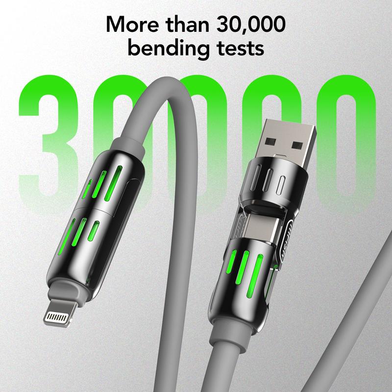 6.6ft 240W 4-in-1 USB Charging Cable - m fish Fast Charging for A+ TYPE C and Lightning fast charge for iphone 13 14 15 16，ipad,huawei，Android