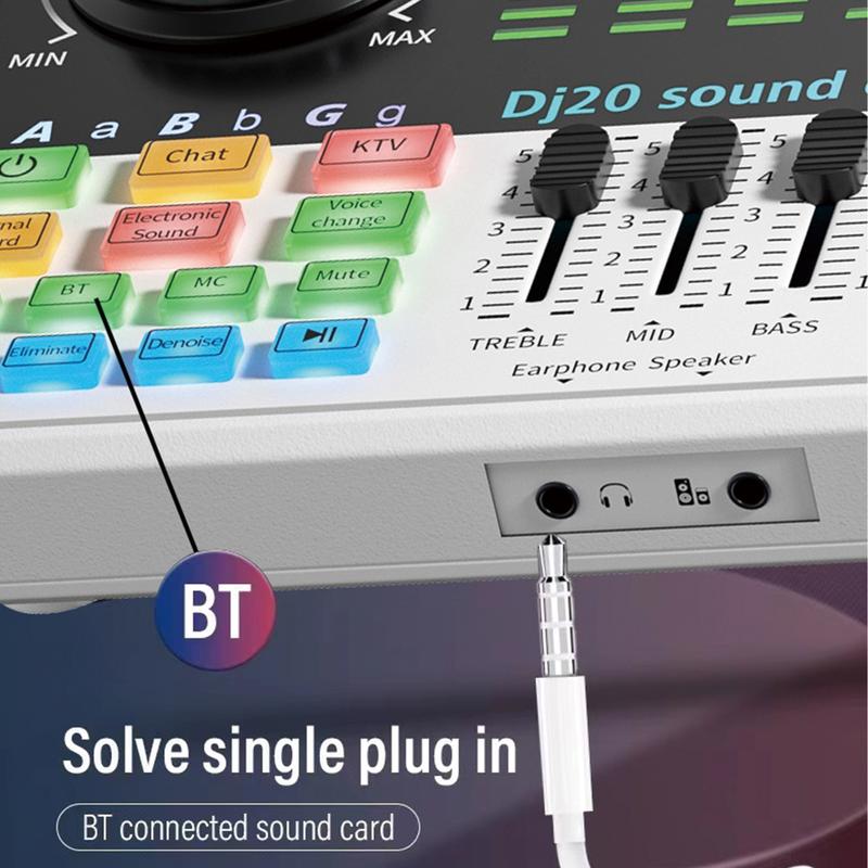 Professional Audio Mixer, Dj20 Live Sound Card and Audio Interface with DJ Mixing Effects and Vocal Changes, Recording Production Studio Equipment, Ideal for Streaming Podcasting Gaming Smartphone