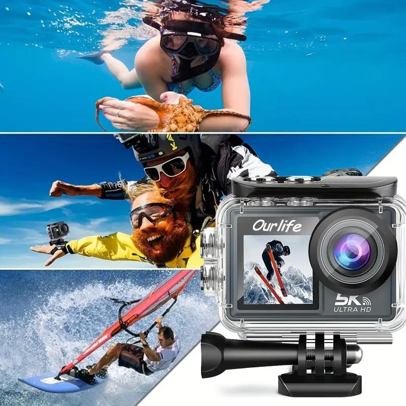 Ourlife 5K Outdoor Waterproof Action Camera for Vlogging with touchscreen Portable 50MP Digital Video Camcorder | Perfect for Water Sports, Underwater, Fishing - Wide Angle Lens，Christmas gifts ，Halloween gifts