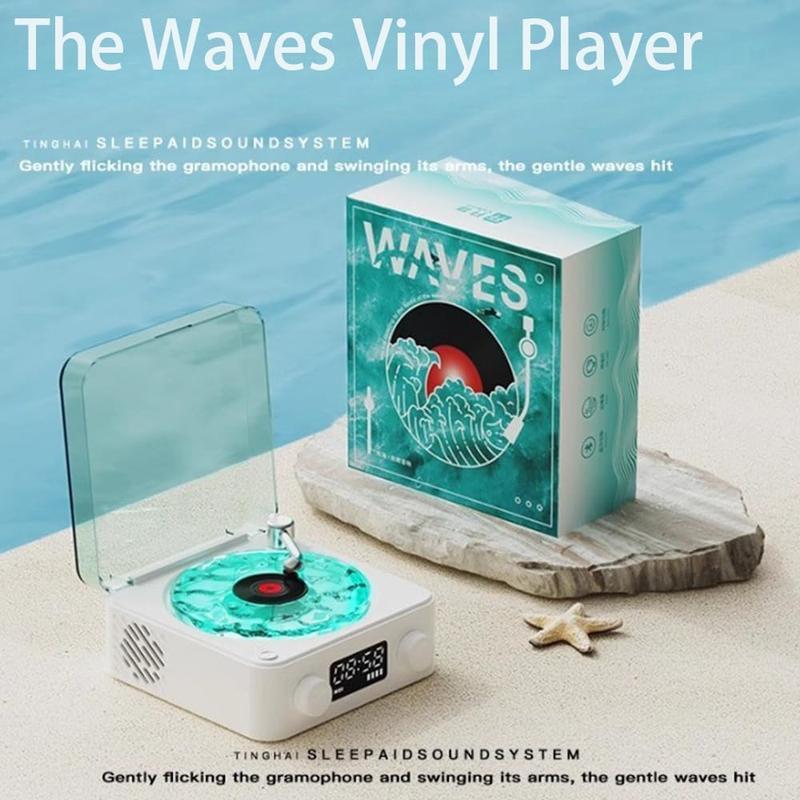 The Waves Vinyl Player, 2024 New BluetoothVinyl Record Player Waves, Waves Retro VinylRecord Player, Waves Vintage Vinyl Record PlayerBluetooth Speaker (White)