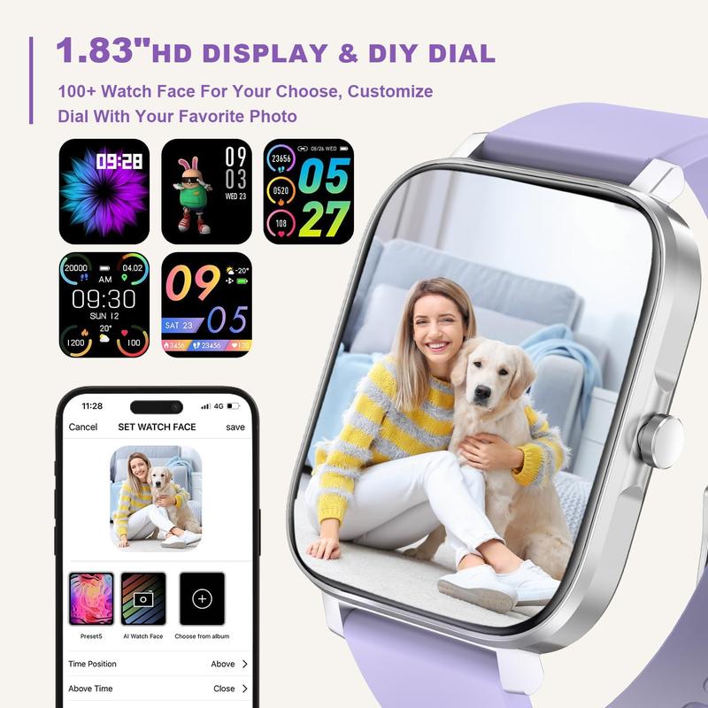 Smart Watch for Men Women Compatible with iPhone Samsung Android Phone 1.69 Full Touch Screen Watch IP68 Waterproof Bluetooh Fitness Tracker Smart Watch with Heart Rate Sleep Monitor (Purple)