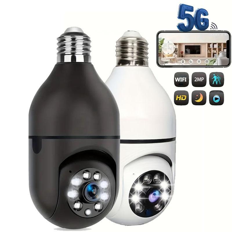 Dual Band WiFi Light Bulb Security Camera, 5G 2.4G 360 Degree Panoramic Wireless Home Monitoring Camera, Home Security Camera with Motion-Detection Alarm