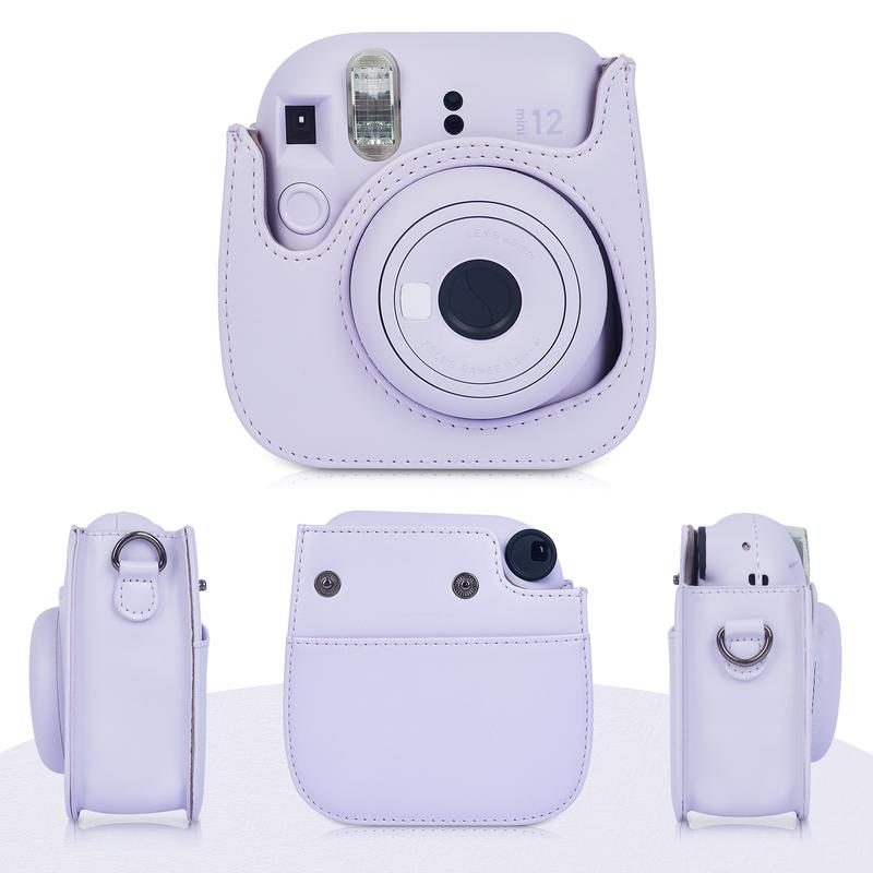 Instant mini 12 Camera Protective Cover , Handheld Mini12 Camera Storage Bag Compatible with Fujifilm Instax Mini 12 11,PU Leather Bag with Pocket and  Shoulder Strap, Accessories