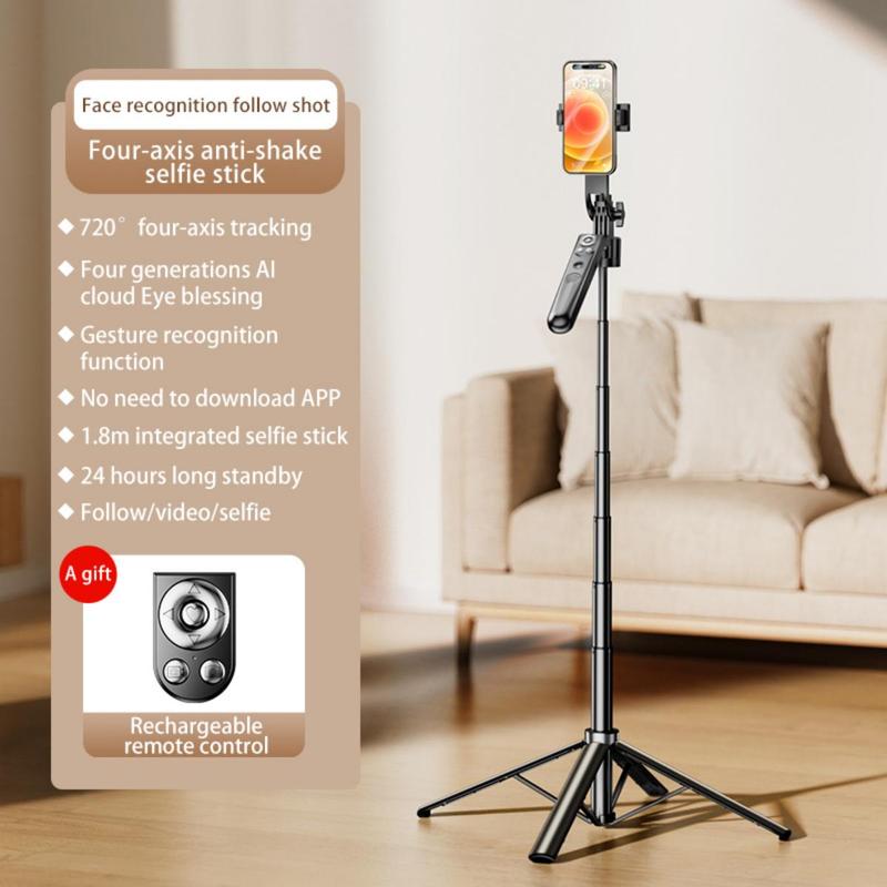 New upgraded 4-axis anti-shake design, face recognition selfie stick mobile phone holder with remote control, suitable for iPhone  Accessories Android