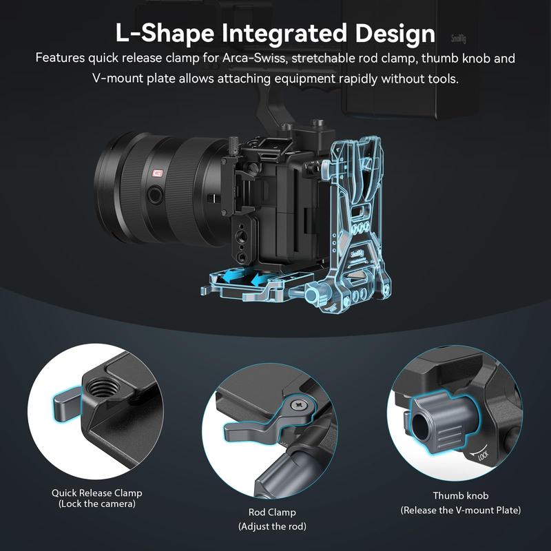 SmallRig V-Mount Battery Plate, V Lock Battery Mounting Plate with Double Quick Release Plate for Arca-Swiss, L-Shape Compact & Foldable V Mount Battery Plate for DSLR Camera, Gimbals & Tripod - 4064B