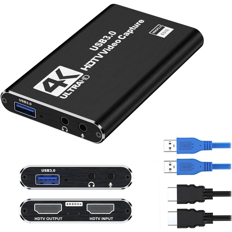 4K Audio Video Capture Card with HDMI ,USB 3.0, Full HD 1080P for  Recording, Live Streaming BroadcastingBlack