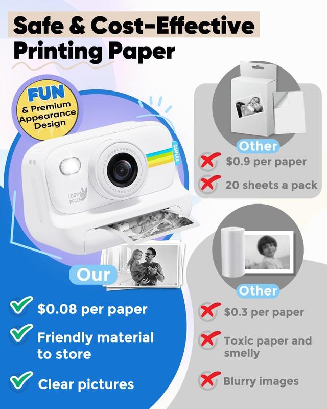 Instant Print, Inkless , Digital Video ,  Card Charging AdjustableDurable Sd Chargeable,Auto Focus Digital  for Summer. Compact Boys Memory fujifilmcamera 1080p  point & shoot   polaroid printer instax camera fujifilm fuji camera