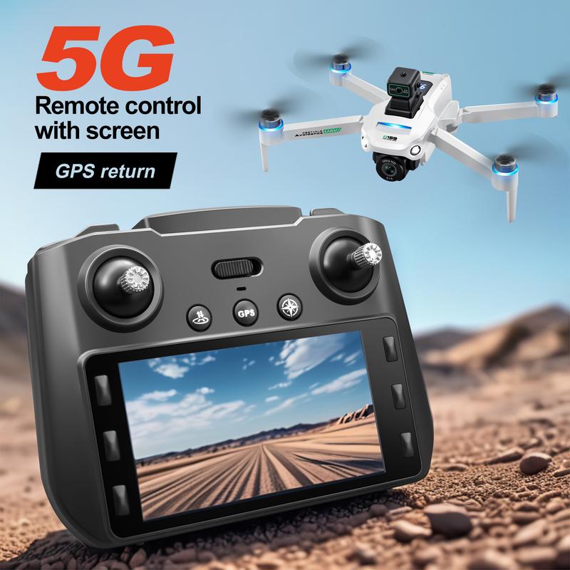 5G wireless GPS drone with screen remote controller, GPS intelligent positioning, brushless motor, four-sided obstacle avoidance, automatic follow, electrically adjustable camera Phone App control folding drone carrollers camcorder wireless trail