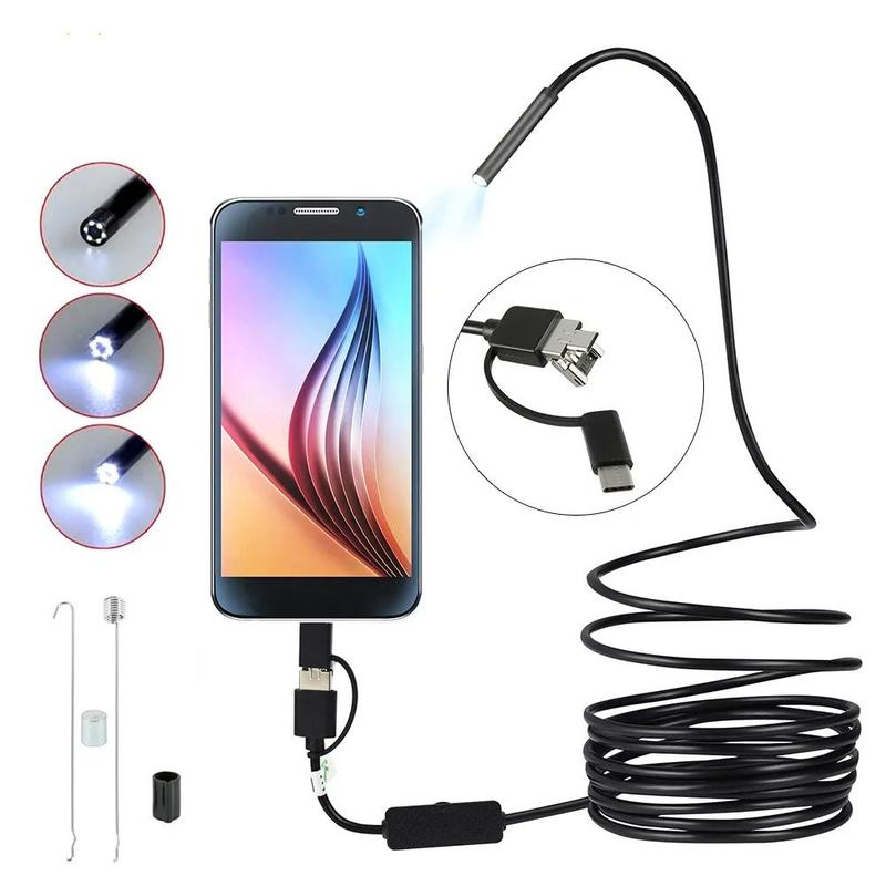 USB Endoscope Borescope, Multipurpose 6 LED Waterproof Snake Camera for Android Micro USB Type-C, Car Inspection Tool