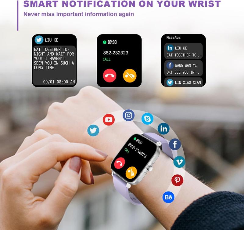 Smart Watch for Men Women Compatible with iPhone Samsung Android Phone 1.69 Full Touch Screen Watch IP68 Waterproof Bluetooh Fitness Tracker Smart Watch with Heart Rate Sleep Monitor (Purple)