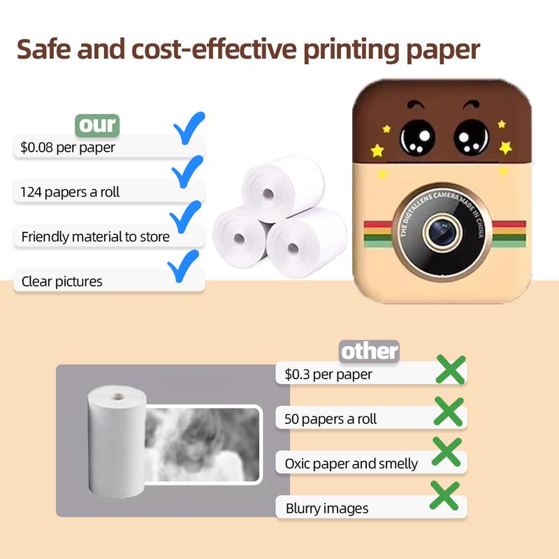 Instant print camera for kids, creative Christmas and birthday gift for boys and girls ages 6 and up, HD digital camera with thermal paper, educational children's toy camera, portable instant print camera, includes 32GB SD card Charging