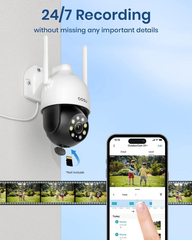 AOSU 2K Security Cameras Outdoor Home, 360°Pan-Tilt View Timed Cruise 2.4G WiFi Security Camera with Motion Tracking, Spotlight & Siren, 2-Way Audio, Full Color Night Vision, Waterproof