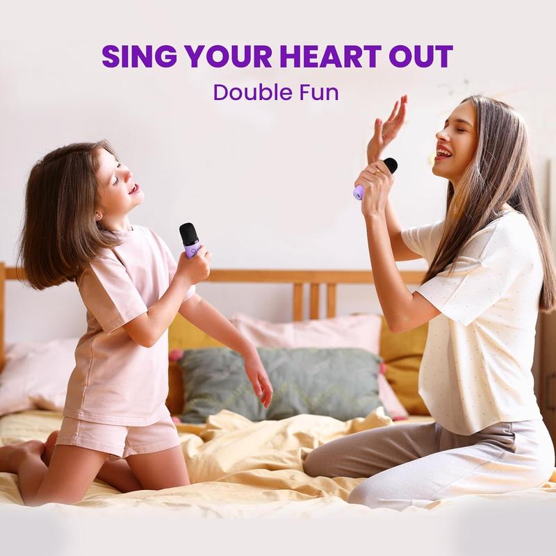 Mini Karaoke Machine for Kids, Christmas Birthday Gifts for Girls Boys Toy 4, 5, 6, 7, 8, 9, 10, 12+, Portable Bluetooth Speaker with 2 Wireless Mics, Karafun Premium Songs for All Ages(Purple)