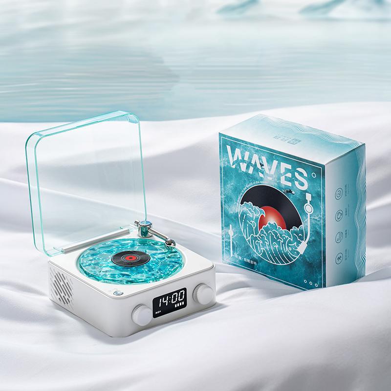 The Waves Vinyl Player, 2024 New BluetoothVinyl Record Player Waves, Waves Retro VinylRecord Player, Waves Vintage Vinyl Record PlayerBluetooth Speaker (White)