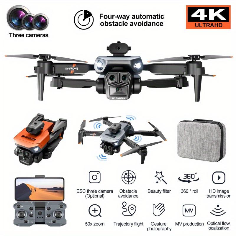 Upgraded 4K UAV 4-Way Automatic Obstacle Avoidance Foldable 3 Camera K6 Max UAV, Real-Time Video, Customizable Route, One-Click Takeoff and Landing Obstacle Avoidance, Suitable for Christmas, Halloween and Thanksgiving Gifts