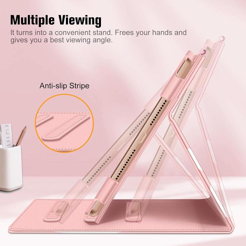 Multi-Angle Viewing Stand Cover with Pocket & Pencil Holder, Auto Sleep Wake, Strawberry Cow