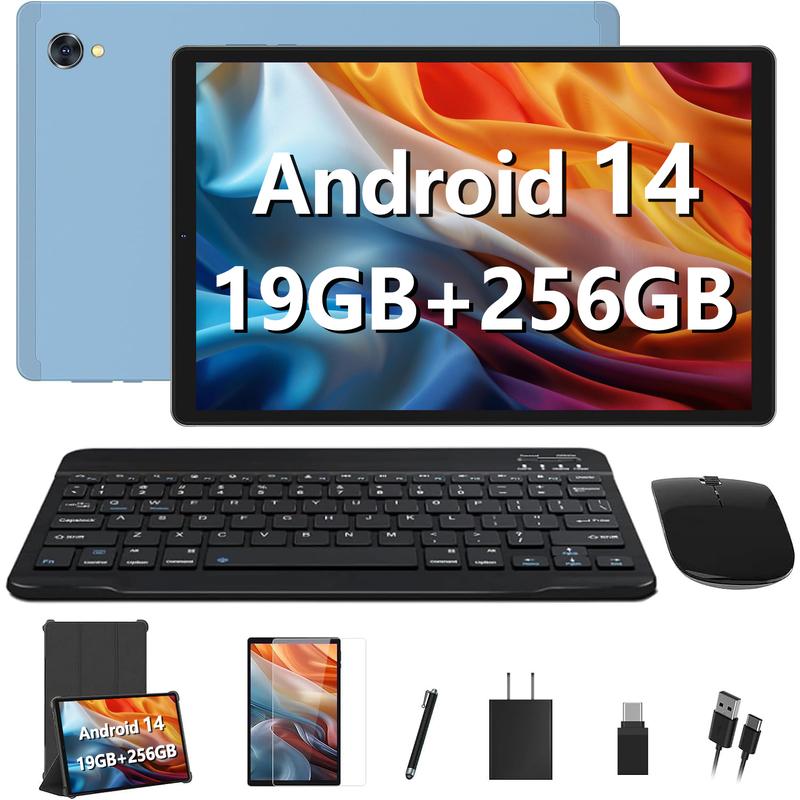 BlackFriday Android 14 Educational Gaming 256GB Tablet with Dual Camera and Silicone Case, 19GB(8+11)RAM 256GB Storage Tablet 2TB Expandable, 10.4 inch 2000*1200 IPS 4K Big Screen, Octa-Core Tablet PC with Keyboard & Mouse