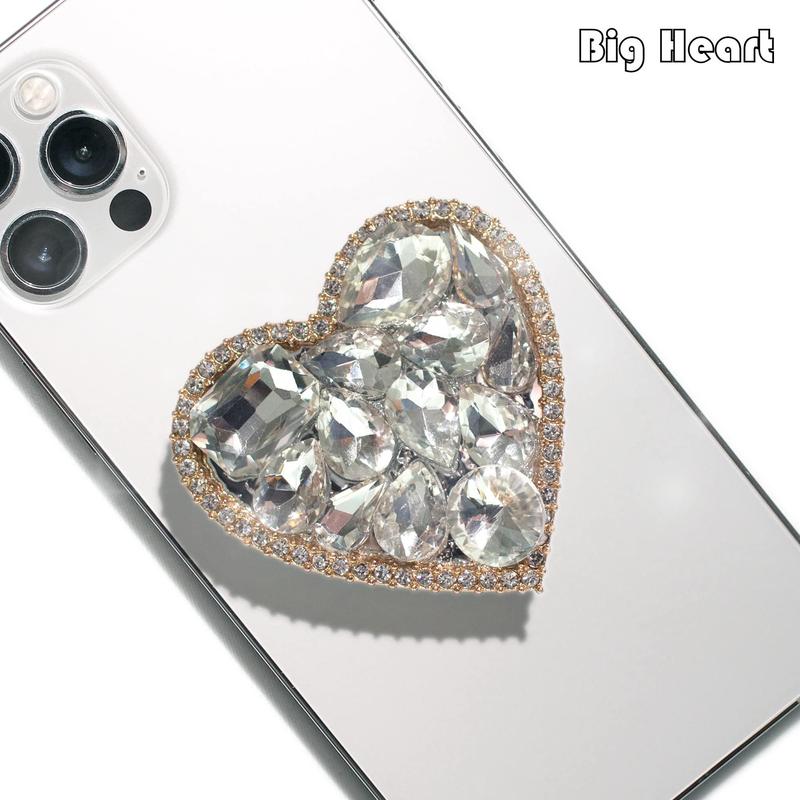 Heart Shaped Rhinestone Decor Phone Holder, Cute Mobile Phone Grip with Expanding Kickstand, Phone Accessories for Women & Girls