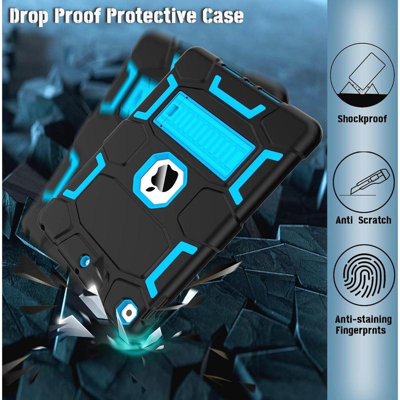 For iPad 9th Generation Case, iPad 8th 7th Generation Case, iPad 10.2   2019 Case with Kickstand, Heavy Duty Shockproof Hybrid Three Layer Protective Cover for  Boys, Black+Sky Blue Accessories Computer