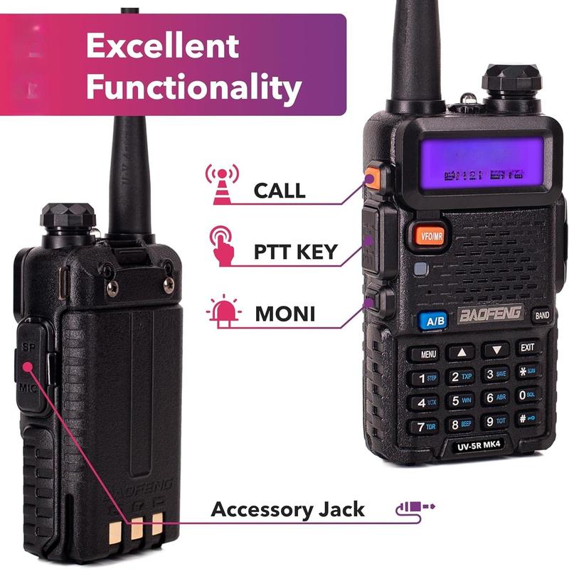 UV-5R MK4 8W Max Power 2024 Two Way Radio VHF UHF 144-148 420-450 mhz Ham Radio with 1800 mAh  ,  Software & Lanyard for Walkie Talkie