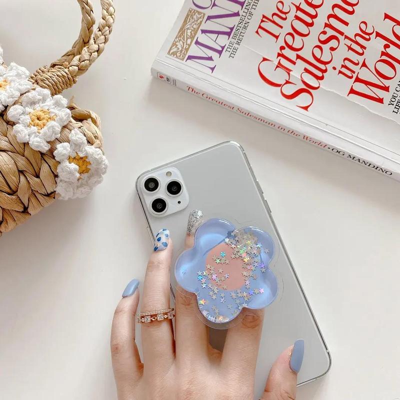 Cute Flower Design Phone Grip, Cartoon Quicksand Grip Phone Expanding Holder, Telescopic Finger Ring Holder, Universal Mobile Phone Stand