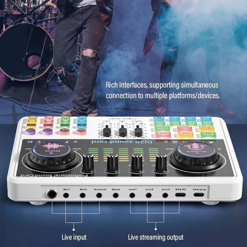 Professional Audio Mixer, Dj20 Live Sound Card and Audio Interface with DJ Mixing Effects and Vocal Changes, Recording Production Studio Equipment, Ideal for Streaming Podcasting Gaming Smartphone