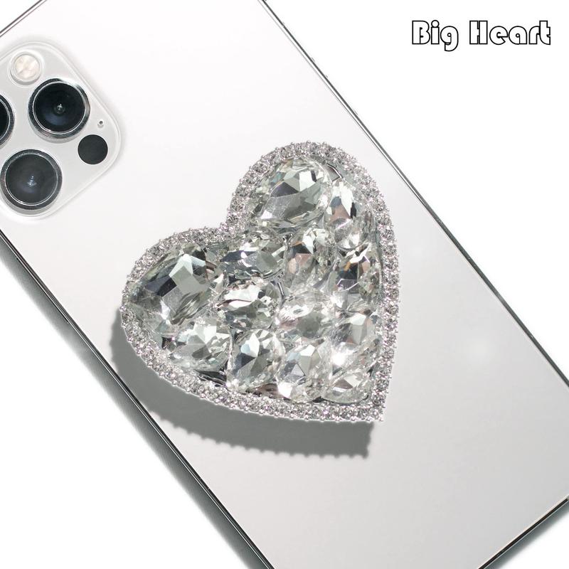 Heart Shaped Rhinestone Decor Phone Holder, Cute Mobile Phone Grip with Expanding Kickstand, Phone Accessories for Women & Girls