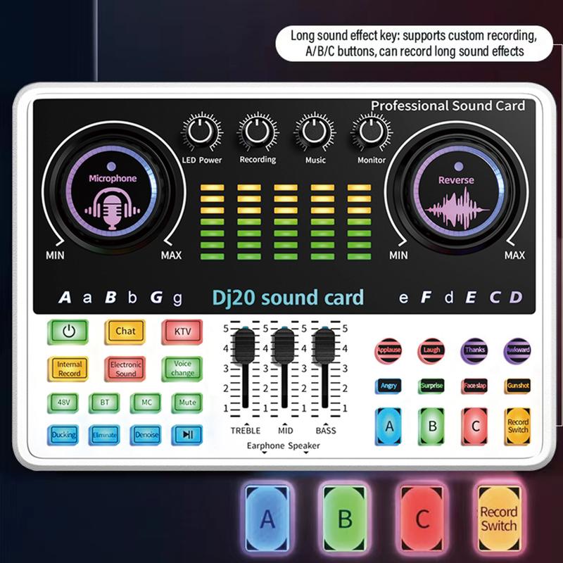 Professional Audio Mixer, Dj20 Live Sound Card and Audio Interface with DJ Mixing Effects and Vocal Changes, Recording Production Studio Equipment, Ideal for Streaming Podcasting Gaming Smartphone