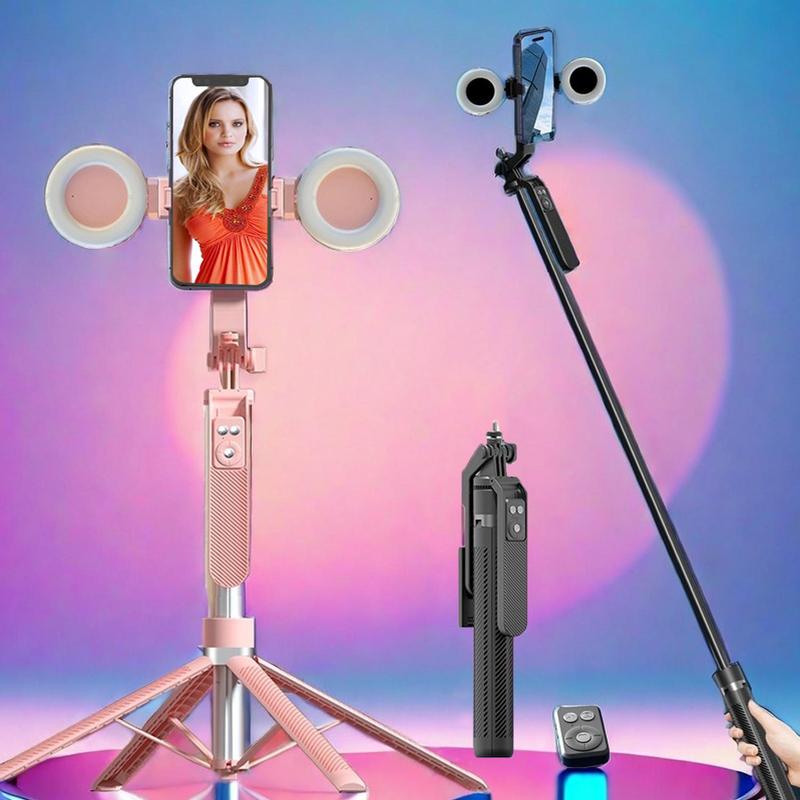 Wireless Selfie Stick with Fill Light, Multifunctional Wireless Selfie Stick with Remote Control, Portable Phone Stand for Live Streaming, Vlogging & Photography