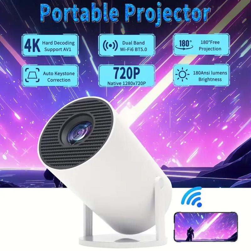 Portable Outdoor Projector, HD 180° Projection Angle Adjustable Projector, WiFi & BT Compatible Portable Projector for Home and Outdoor Use