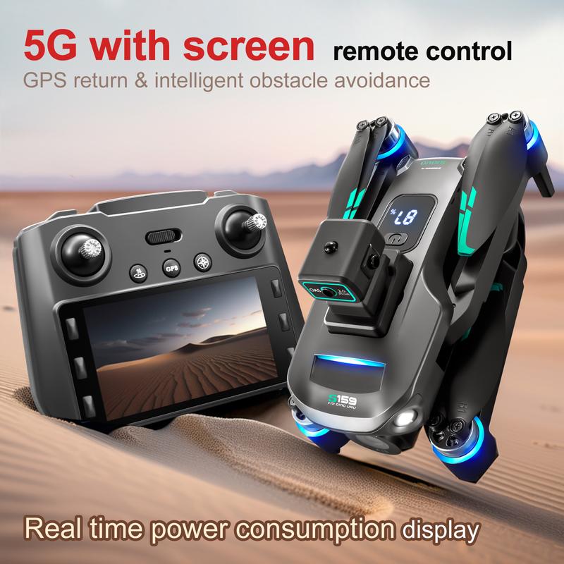 5G wireless GPS drone with screen remote controller, GPS intelligent positioning, brushless motor, four-sided obstacle avoidance, automatic follow, electrically adjustable camera Phone App control folding drone carrollers camcorder wireless trail