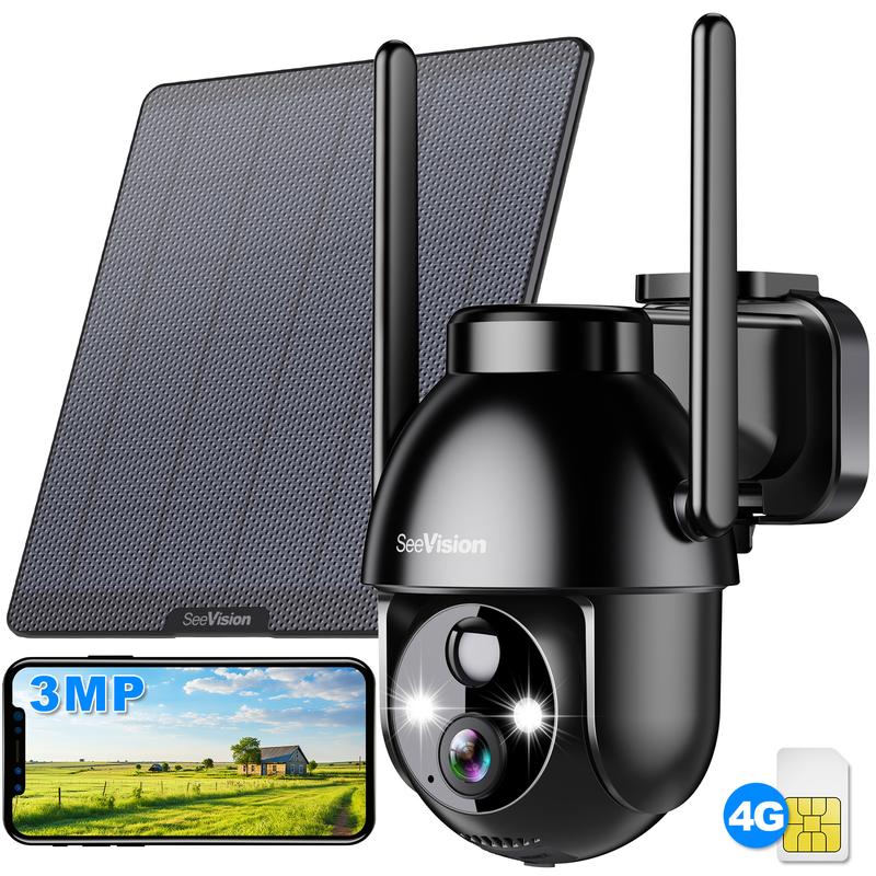 4G LTE Cellular Solar Security Cameras Wireless Outdoor, Solar Powered 3MP Camera 2K Security Camera for No WiFi, PIR Motion Detection,Siren,Color Night Vision, SD Cloud Storage (SIM Card Included)