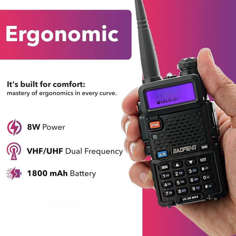 UV-5R MK4 8W Max Power 2024 Two Way Radio VHF UHF 144-148 420-450 mhz Ham Radio with 1800 mAh  ,  Software & Lanyard for Walkie Talkie