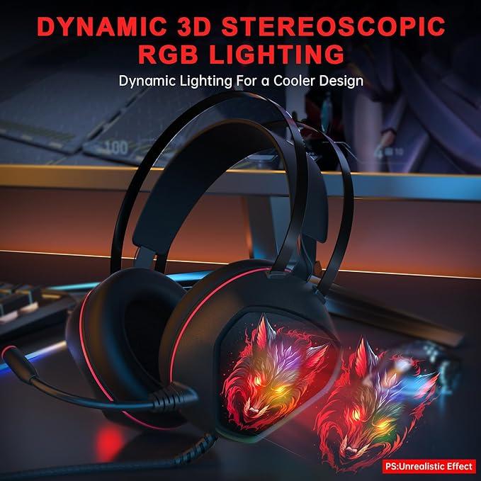 Alpha Wolf gaming headsets, cool, Sigma, Dynamic RGB, Mystique, Halloween&Christmas gifts for boyfriends kids brothers, Headphone with Noise-Cancelling Microphone