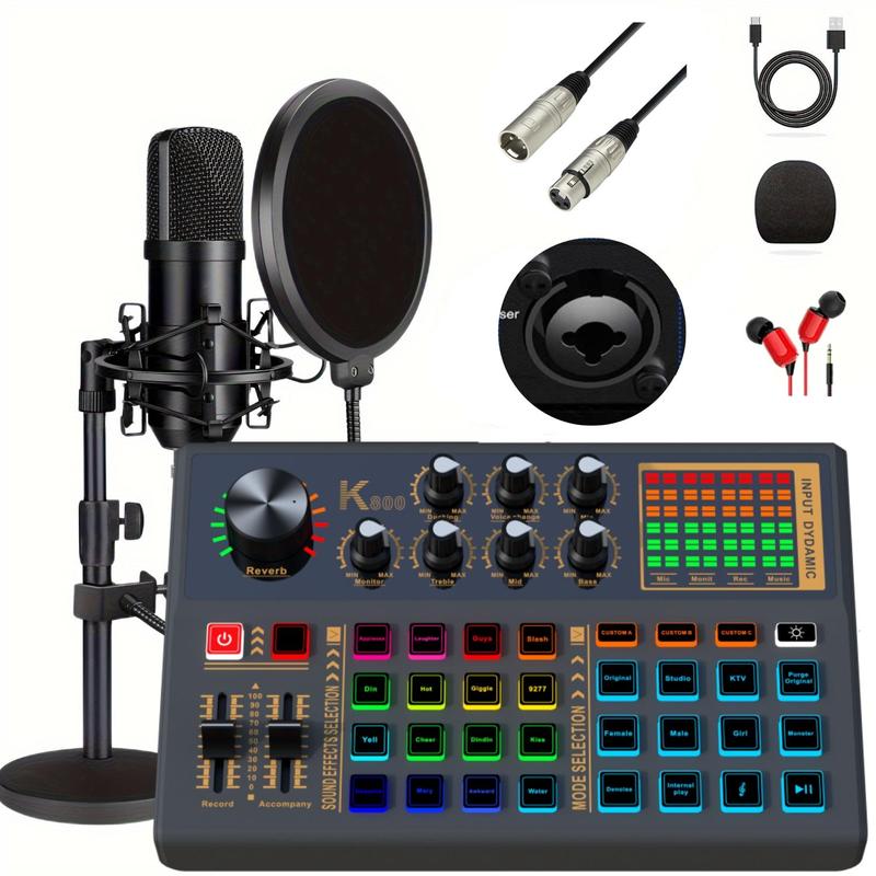 Professional Podcast Equipment Bundle, Podcast Microphone & K800 Sound Card Set with Audio Interface for Recording, Singing, Streaming Media, Games