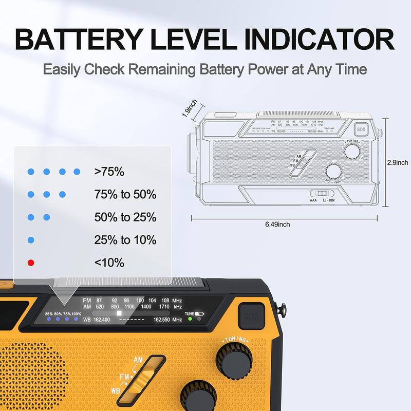 Emergency Weather Radio 7400mWh Emergency Crank Radio 3 in 1 Charging Cable Hand Crank Solar Radio with NOAA AM FM Power Bank SOS Alert Flashlight for Emergency Camping Storm Survival