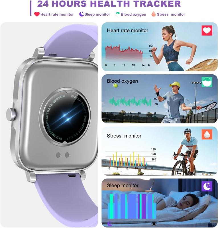 Smart Watch for Men Women Compatible with iPhone Samsung Android Phone 1.69 Full Touch Screen Watch IP68 Waterproof Bluetooh Fitness Tracker Smart Watch with Heart Rate Sleep Monitor (Purple)